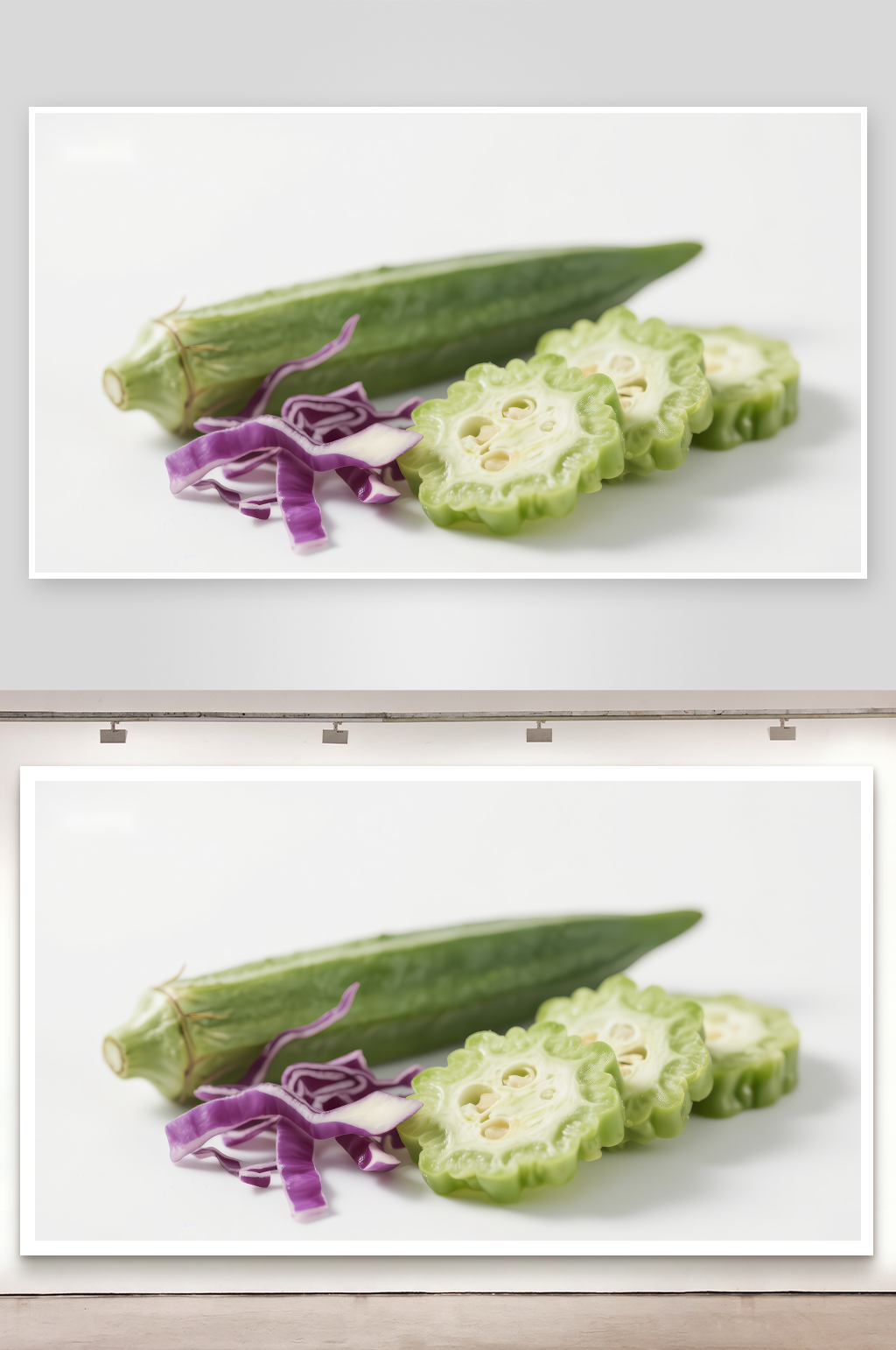 苦瓜切片与紫甘蓝特写素材