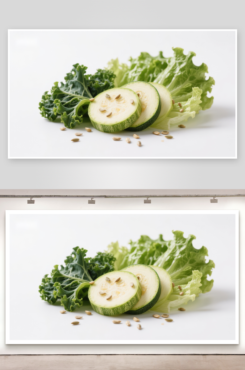 新鲜蔬菜切片与绿叶组合素材