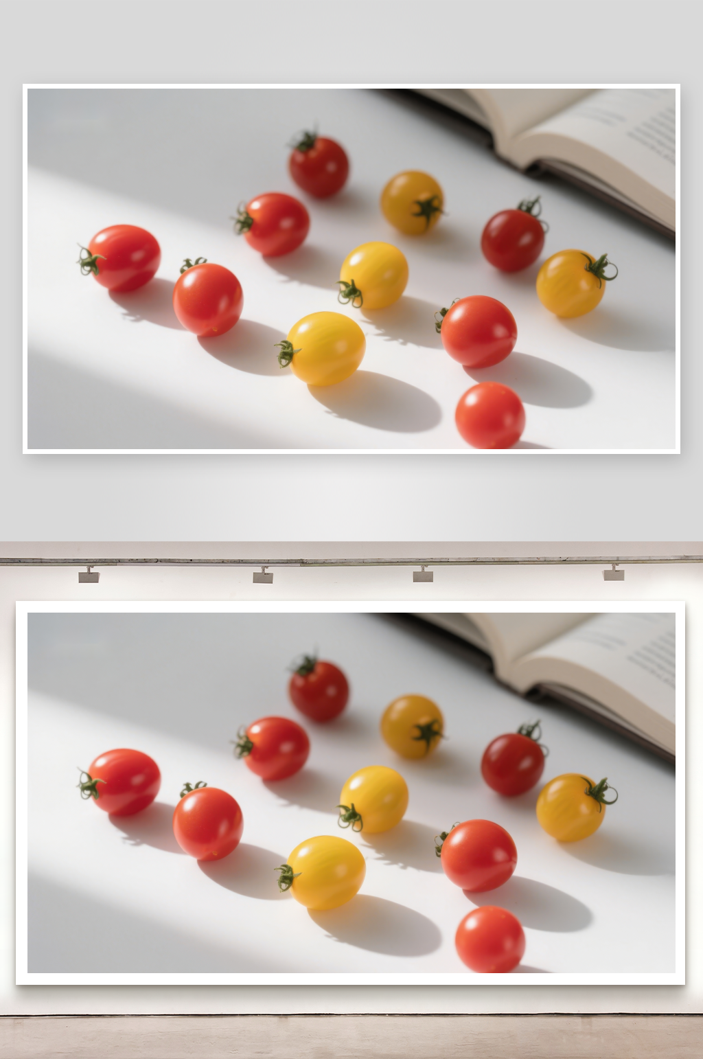 樱桃番茄与书本的静谧组合素材