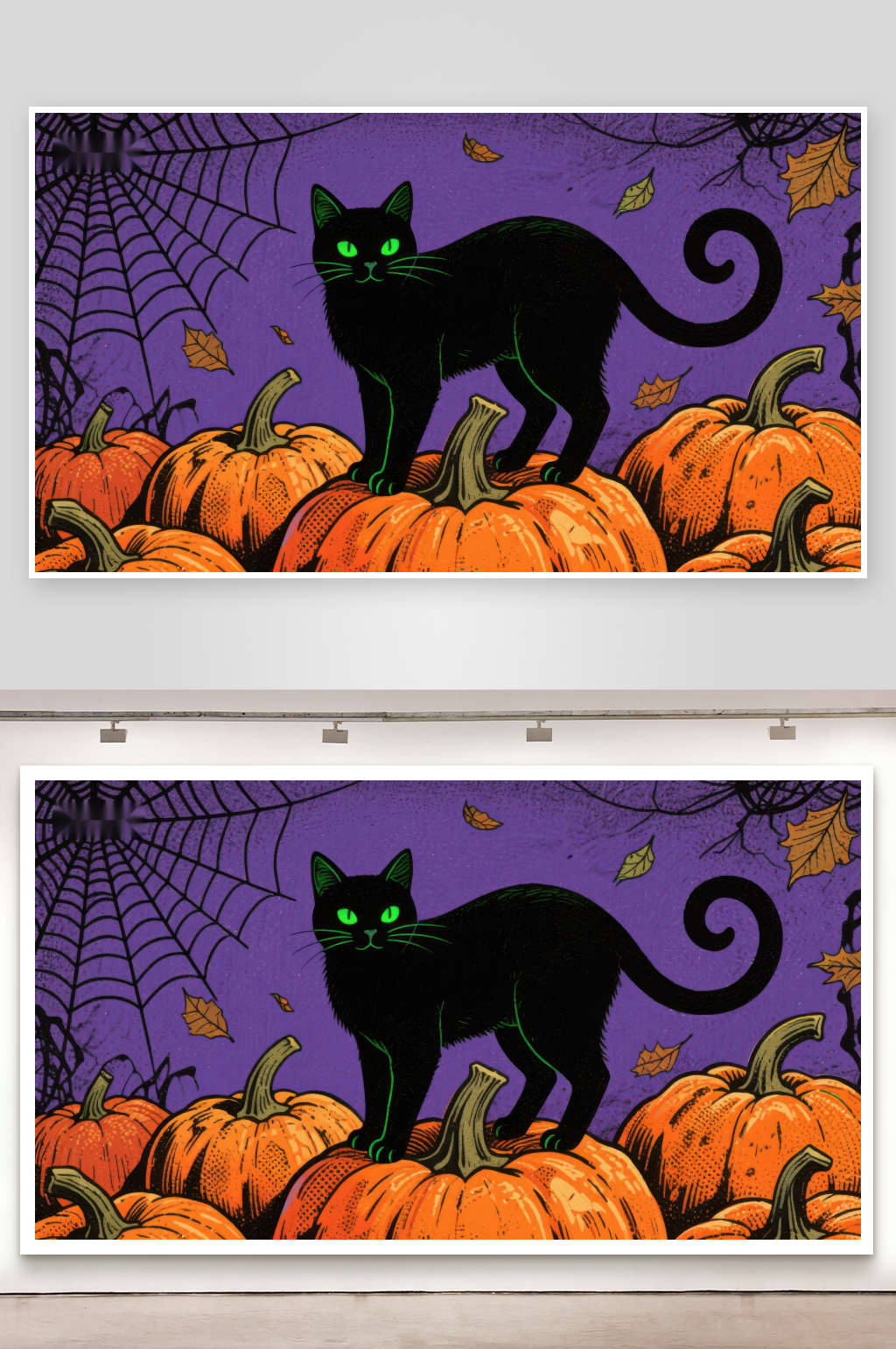 万圣节黑猫与南瓜的神秘场景素材