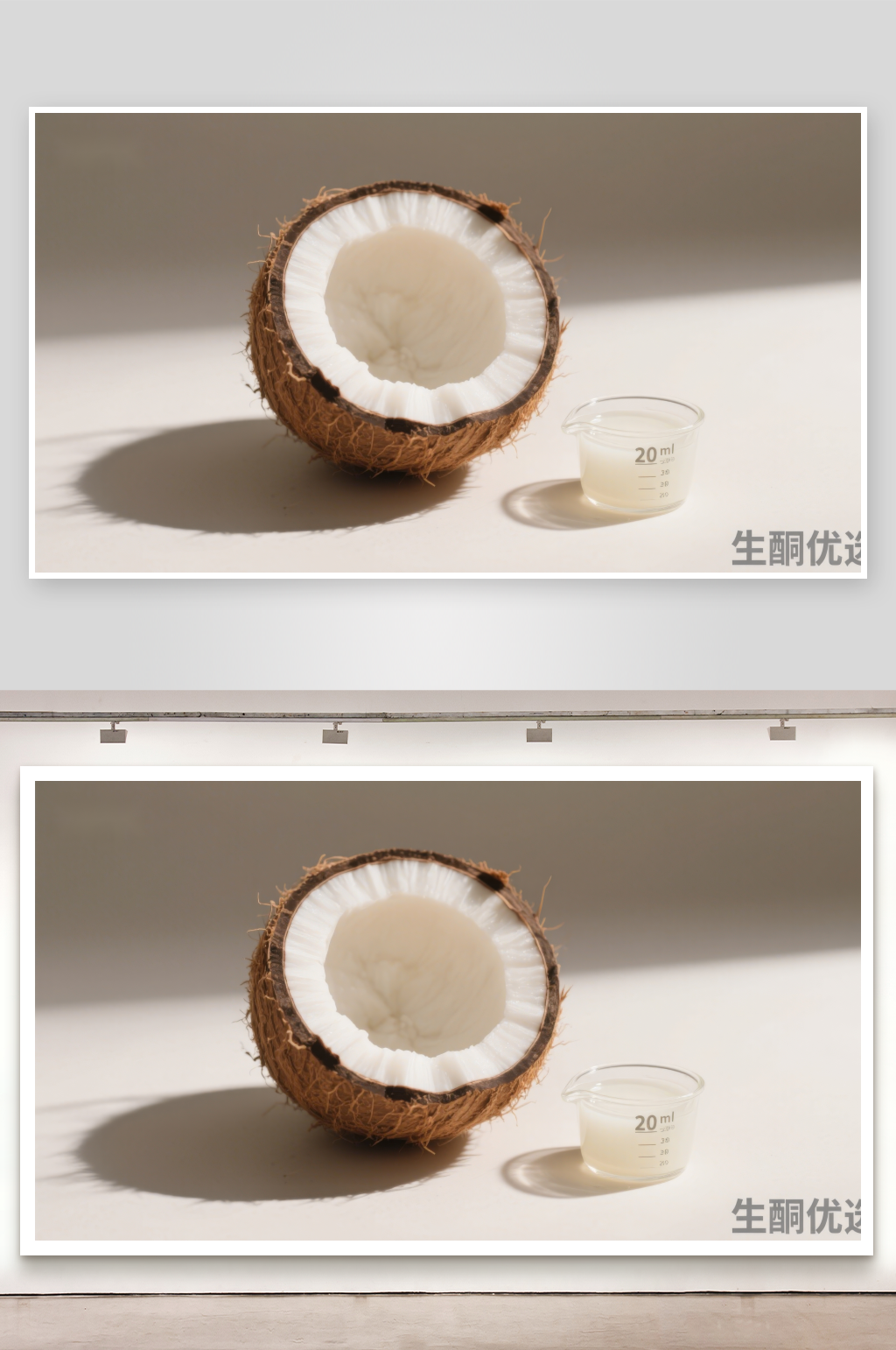 椰子与量杯天然饮品的展示素材