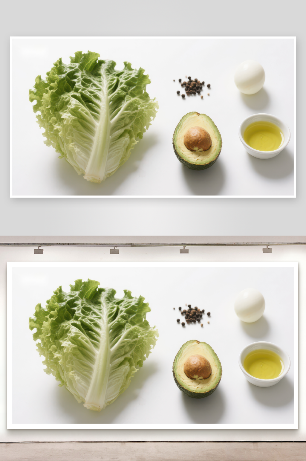 新鲜食材生菜牛油果橄榄油与鸡蛋素材