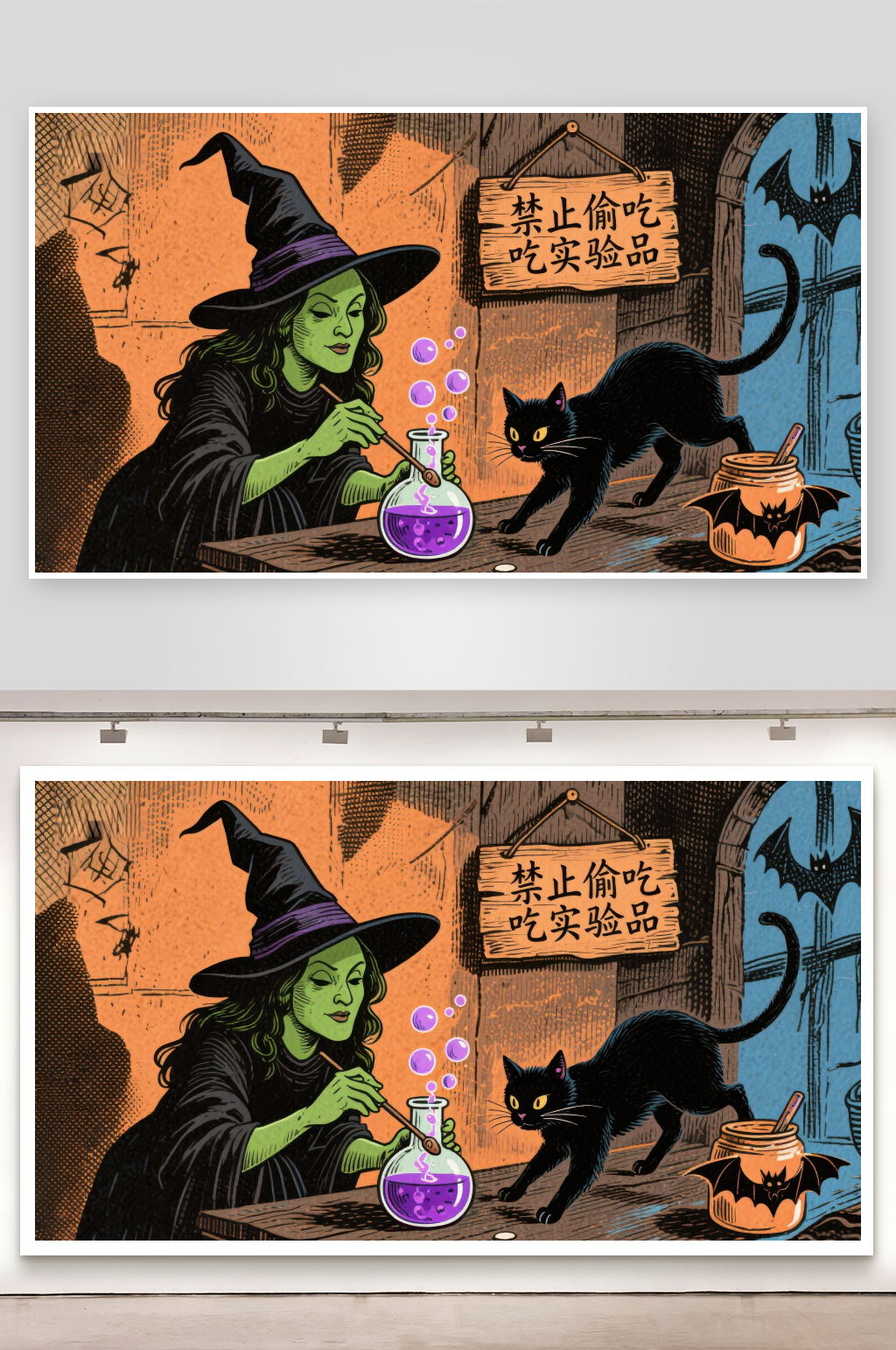 女巫实验魔法黑猫好奇围观素材