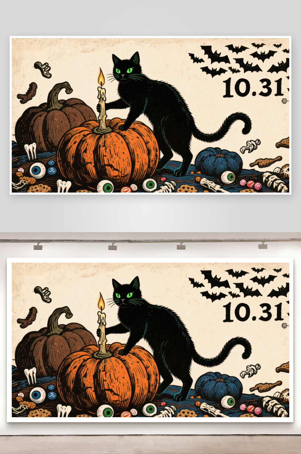 万圣节黑猫与南瓜灯素材