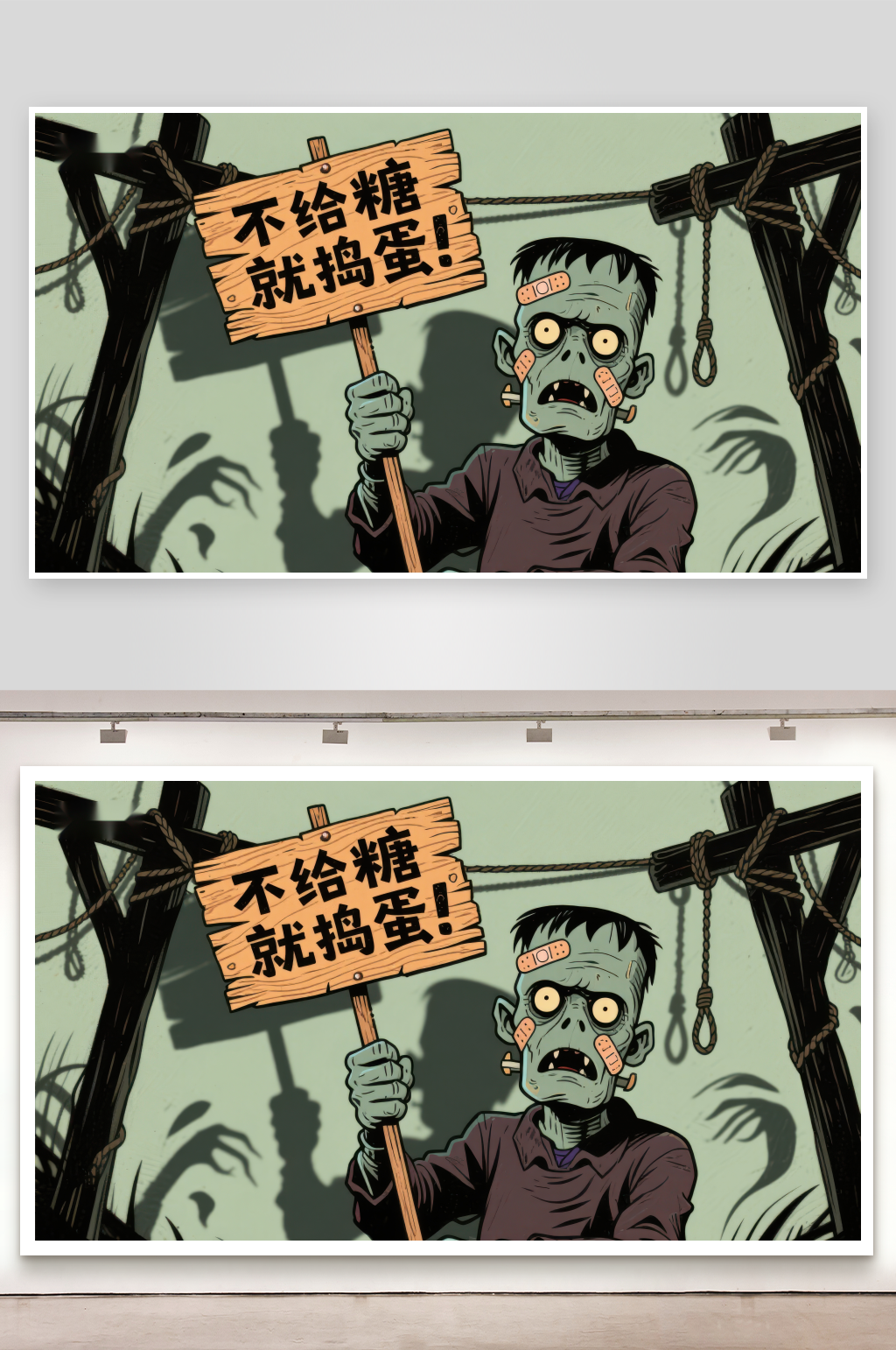 僵尸手持标语牌背景阴森素材