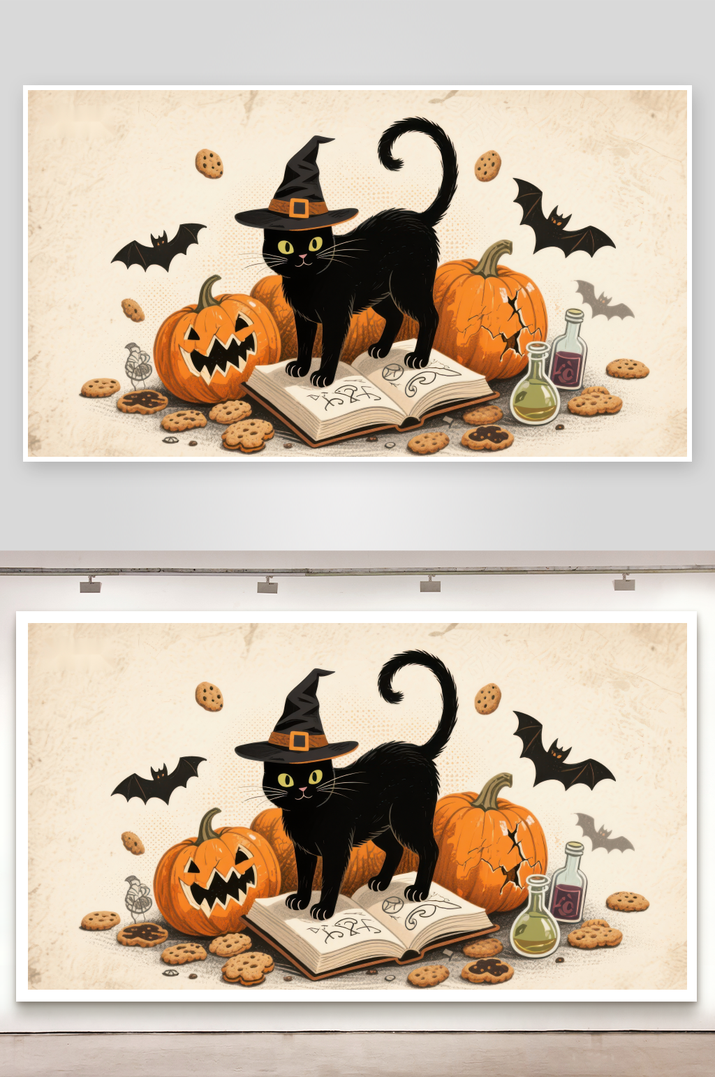 万圣节黑猫与南瓜的魔法场景素材
