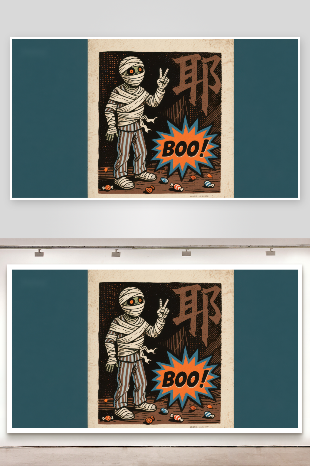 木乃伊手势和平背景有耶和BOO素材
