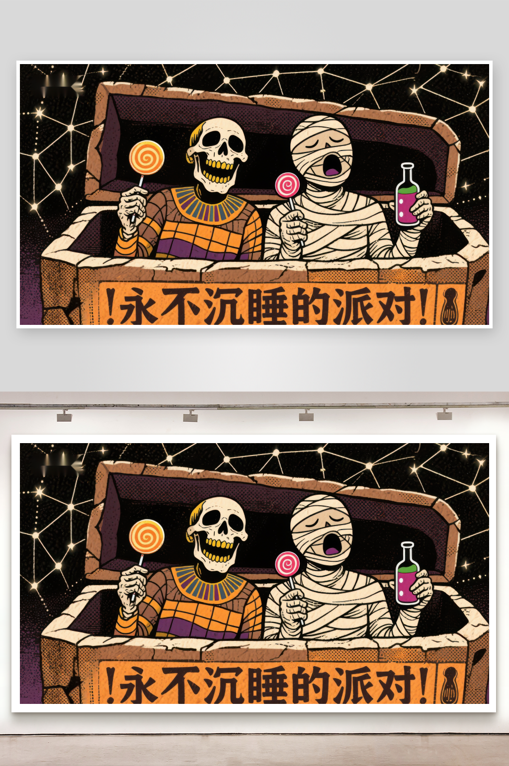 骷髅木乃伊共享糖果永不沉睡派对素材