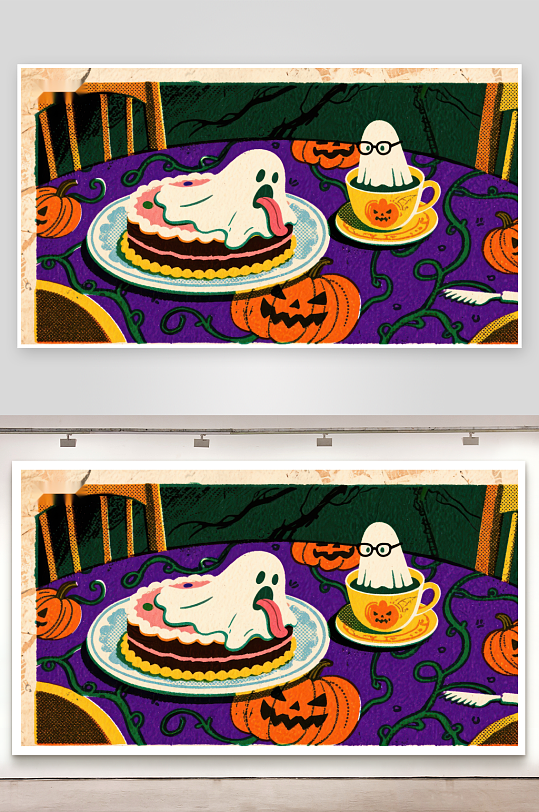 万圣节主题甜点与幽灵装饰-众图网