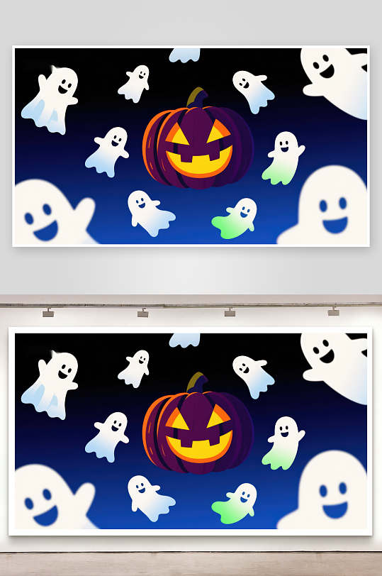 万圣节南瓜与幽灵的欢乐夜-众图网