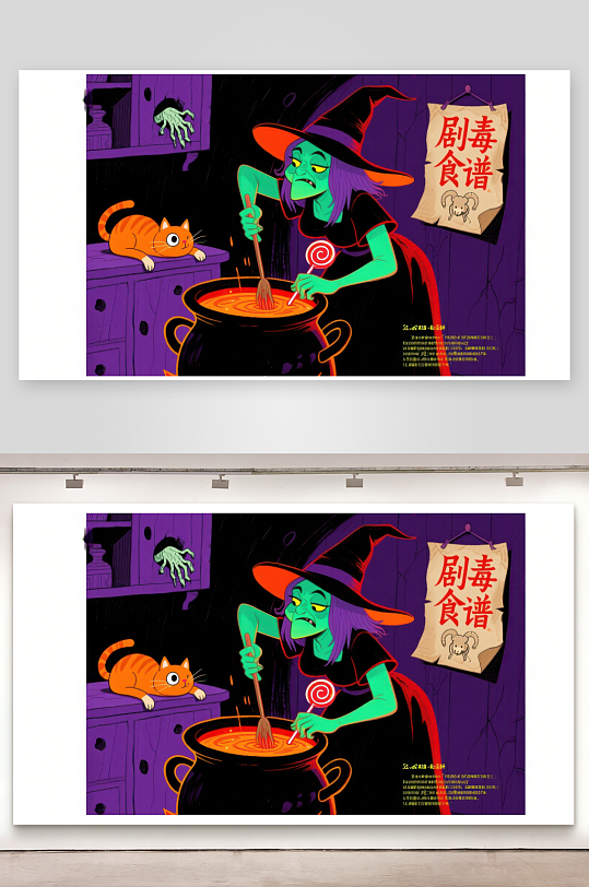 女巫熬制魔法药水猫咪旁观-众图网