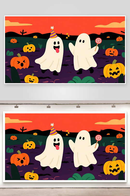 万圣节幽灵与南瓜的欢乐夜-众图网