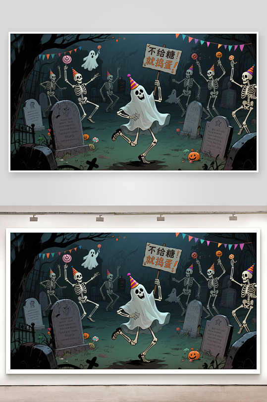 万圣节骷髅舞会幽灵手持标语-众图网
