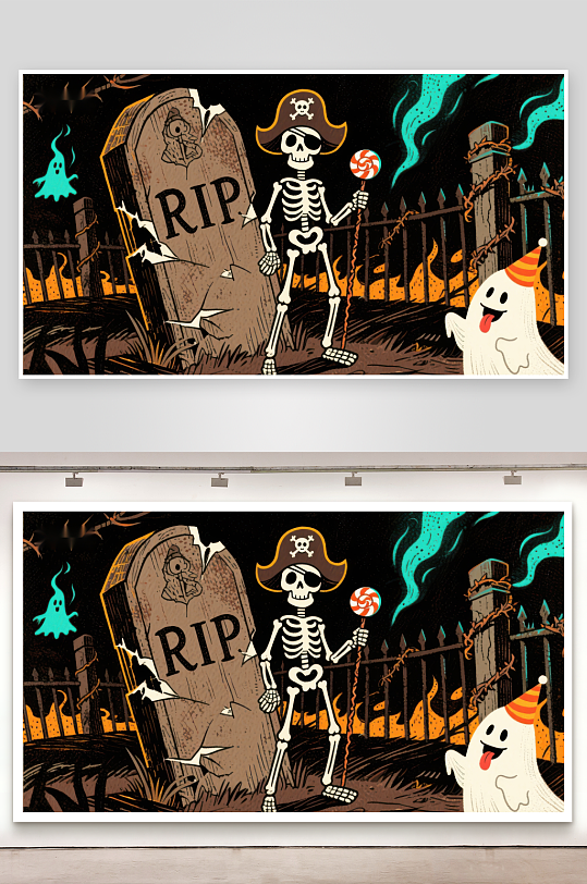 万圣节骷髅与糖果-众图网