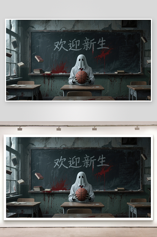 教室里的神秘人物手持篮球-众图网