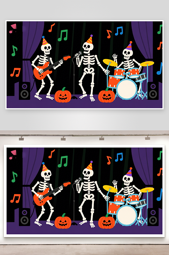 骷髅乐队万圣节表演-众图网