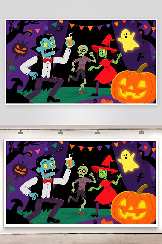 万圣节派对上的欢乐角色-众图网