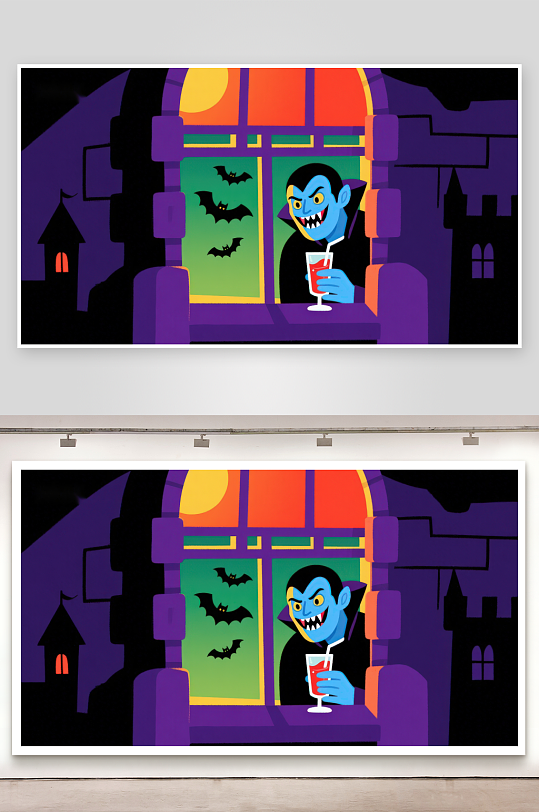 吸血鬼窗边品饮料-众图网