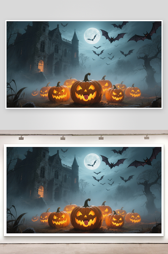 万圣节南瓜灯与古堡夜景-众图网