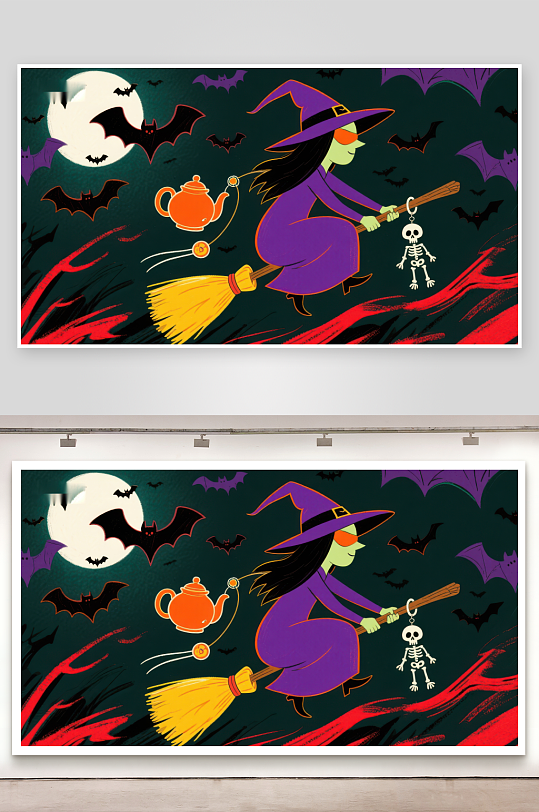 万圣节女巫夜空飞行-众图网
