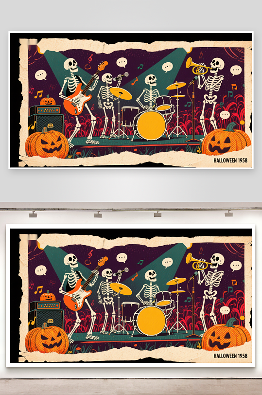 骷髅乐队万圣节表演-众图网