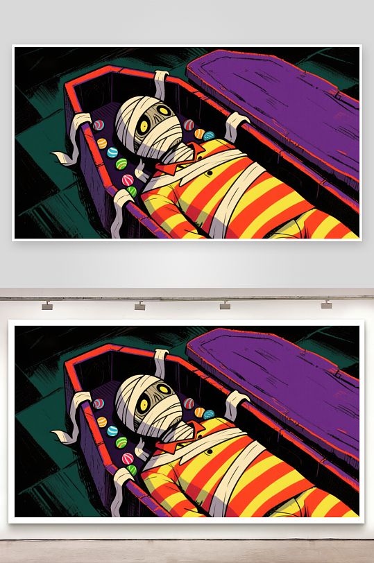 木乃伊躺在彩色棺材中-众图网