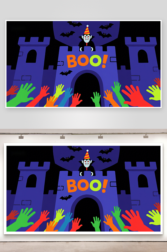 万圣节城堡前的欢乐场景-众图网