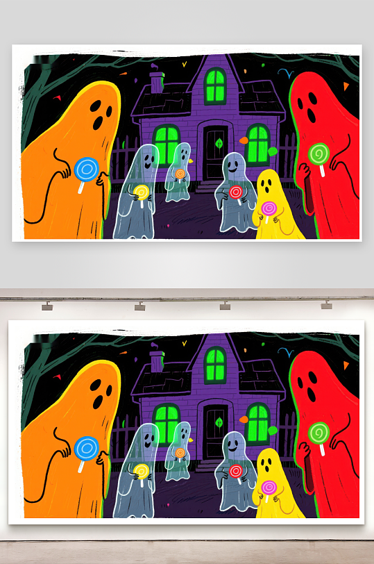 万圣节幽灵手持糖果棒-众图网