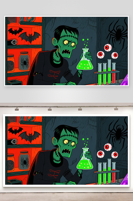 僵尸科学家在实验室调配绿色药剂-众图网