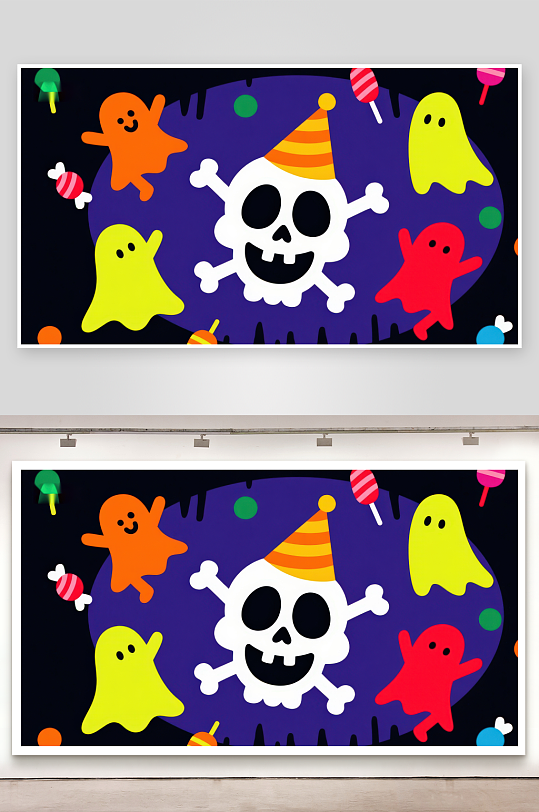 骷髅派对彩色幽灵与糖果装饰-众图网