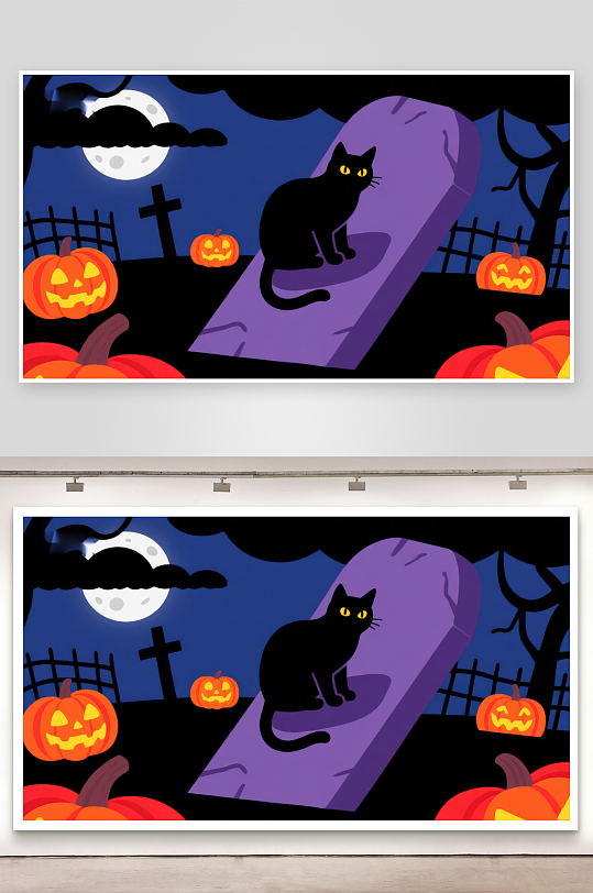 万圣夜墓碑上的黑猫-众图网