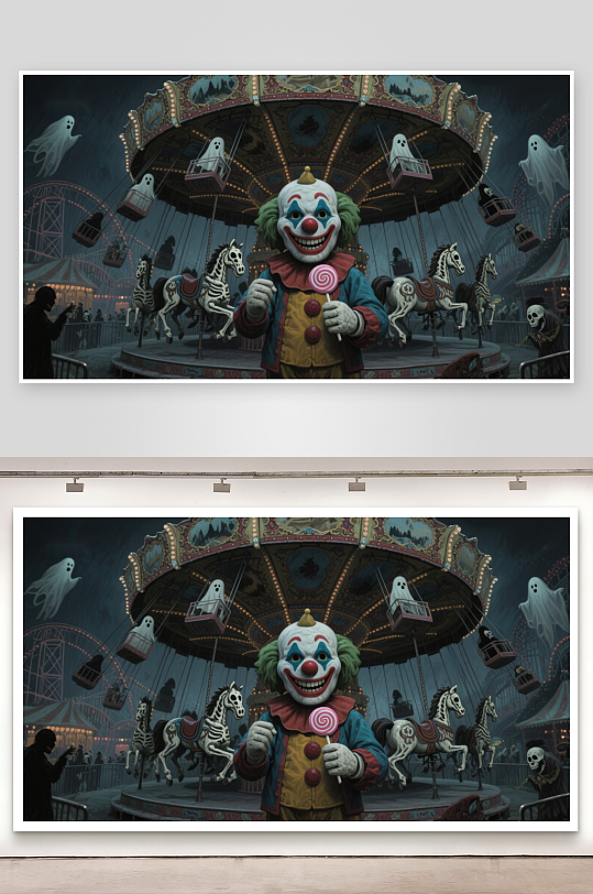 恐怖小丑与幽灵旋转木马-众图网