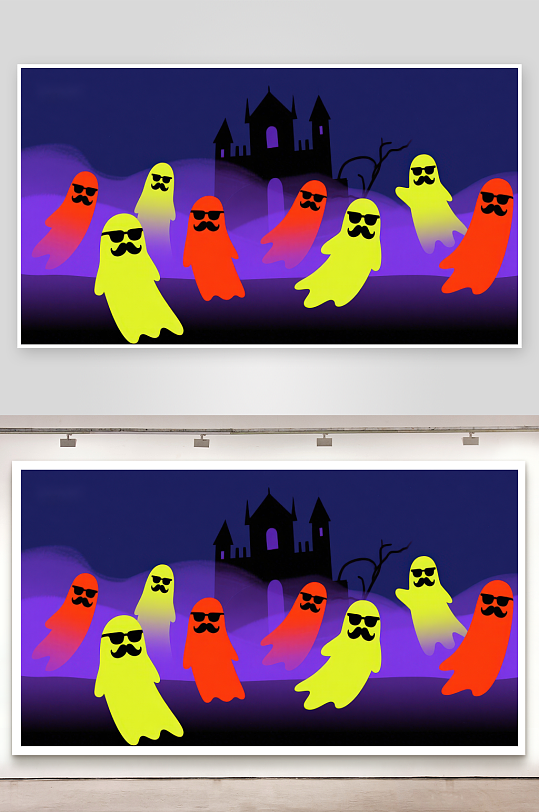 彩色幽灵夜游神秘城堡-众图网