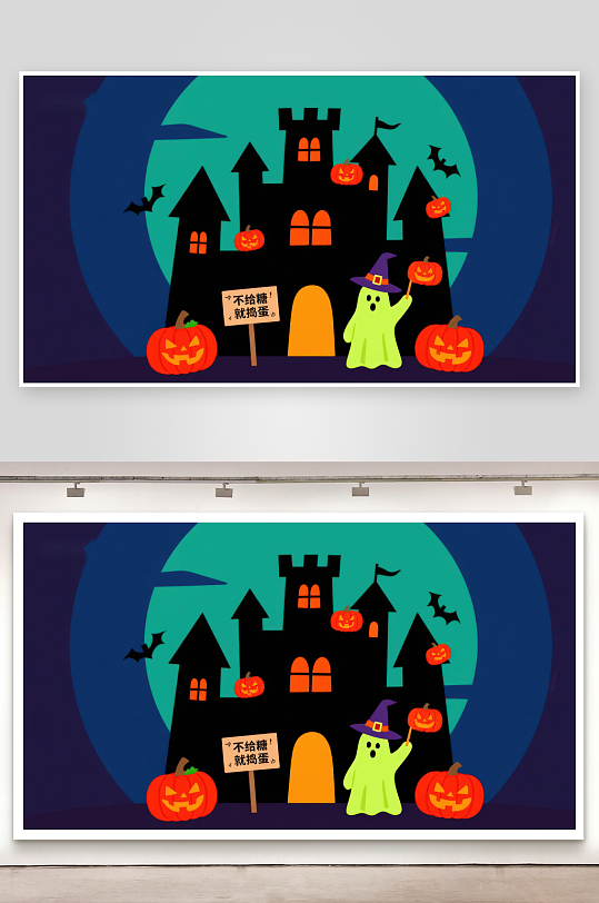 万圣节城堡与南瓜灯-众图网