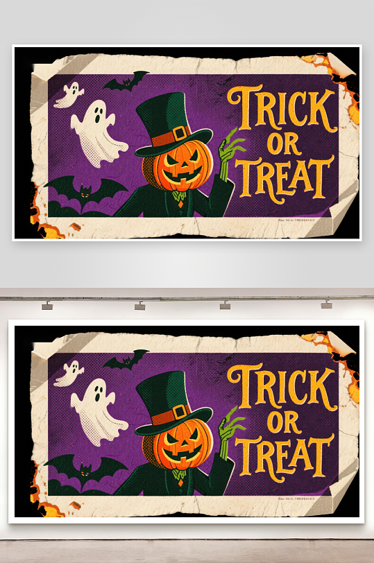 万圣节南瓜戴帽鬼魂蝙蝠背景-众图网