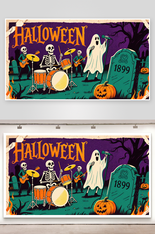 万圣节骷髅乐队与幽灵表演-众图网