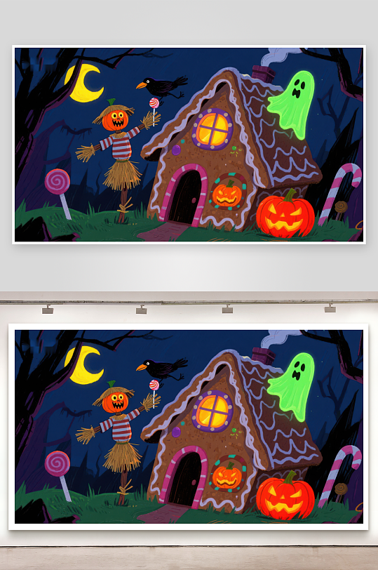 万圣节糖果屋与南瓜灯-众图网