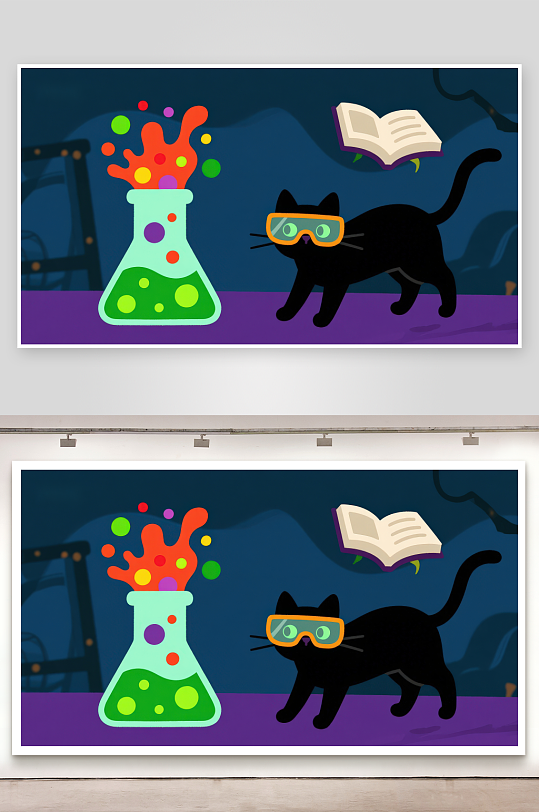 黑猫实验夜魔法书与化学瓶-众图网