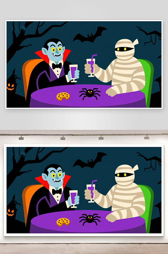 万圣节派对吸血鬼与木乃伊共饮-众图网