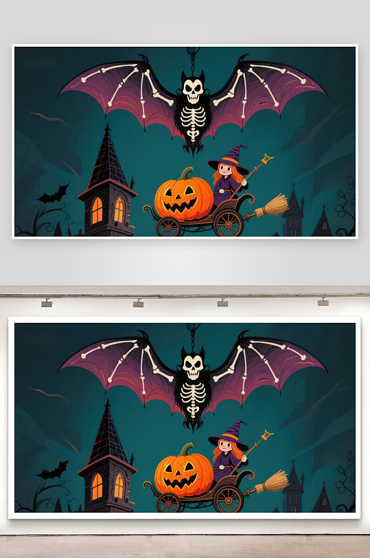 万圣夜巫女与骷髅蝙蝠-众图网