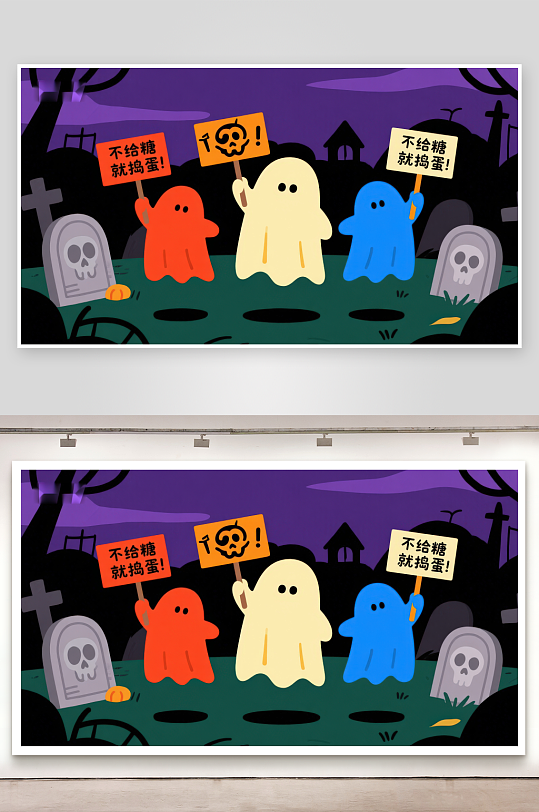 万圣节幽灵举牌抗议-众图网