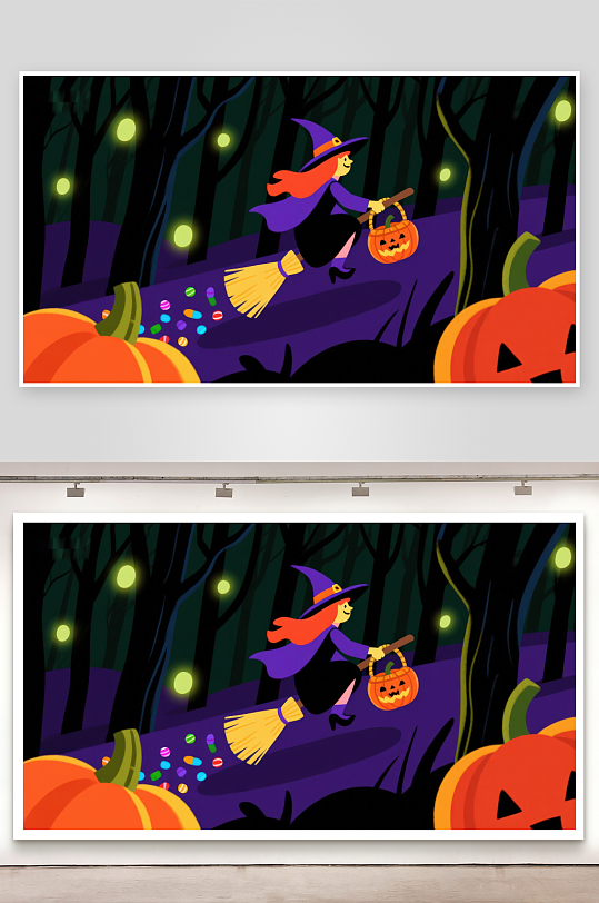 万圣节女巫夜行森林-众图网