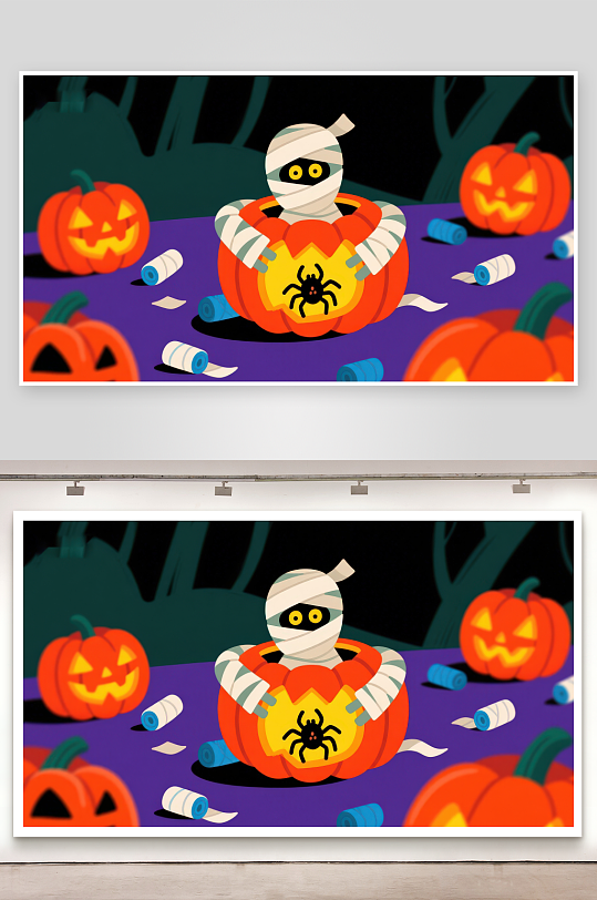 万圣节南瓜灯与木乃伊的趣味场景-众图网