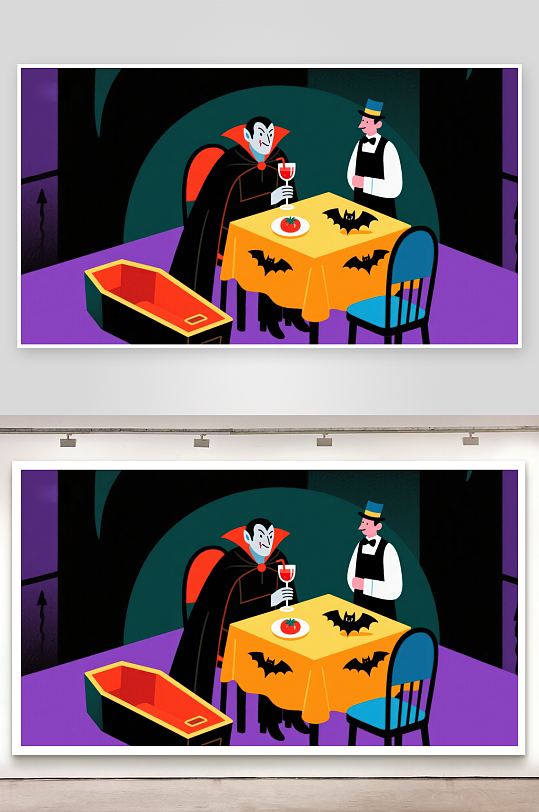 吸血鬼在餐厅享用晚餐-众图网