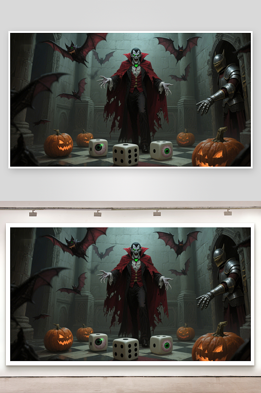 吸血鬼与骑士在古堡中的对峙-众图网