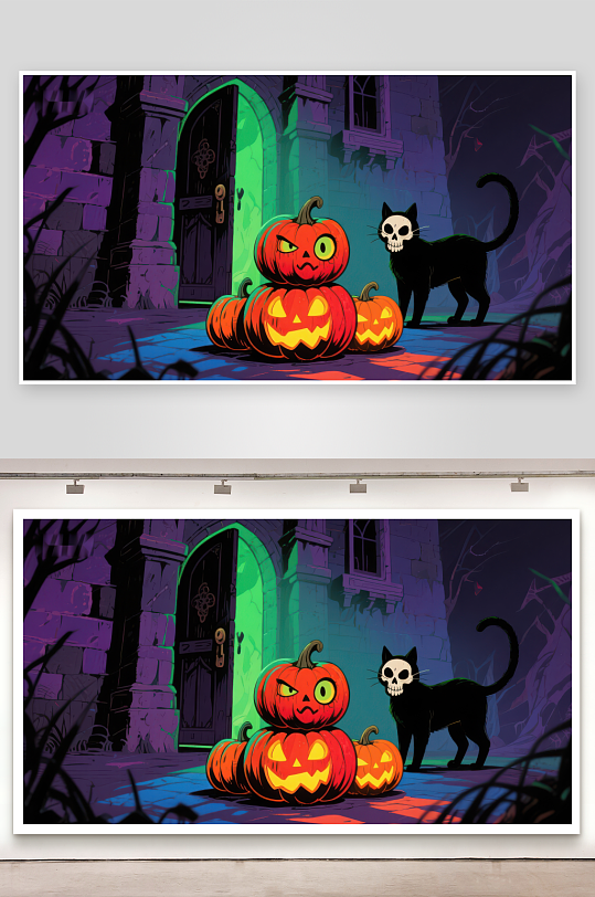 万圣夜南瓜与黑猫-众图网