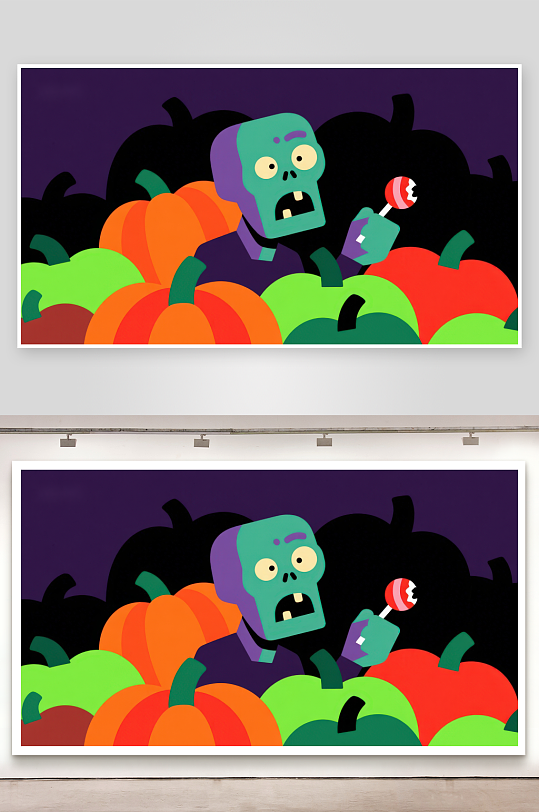 万圣节僵尸与糖果南瓜-众图网