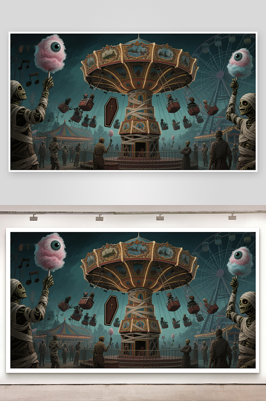 幽灵嘉年华旋转木马与骷髅舞者-众图网