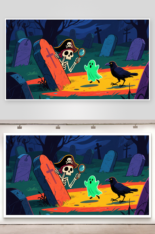 墓地里的骷髅与幽灵-众图网