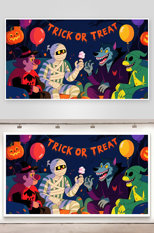 万圣节角色共庆狂欢夜-众图网